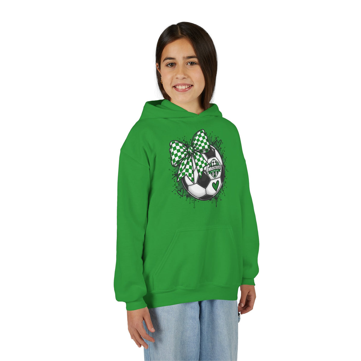 Youth Midstate Hoodie — St. Patrick's Soccer Shamrock Bow Graphic