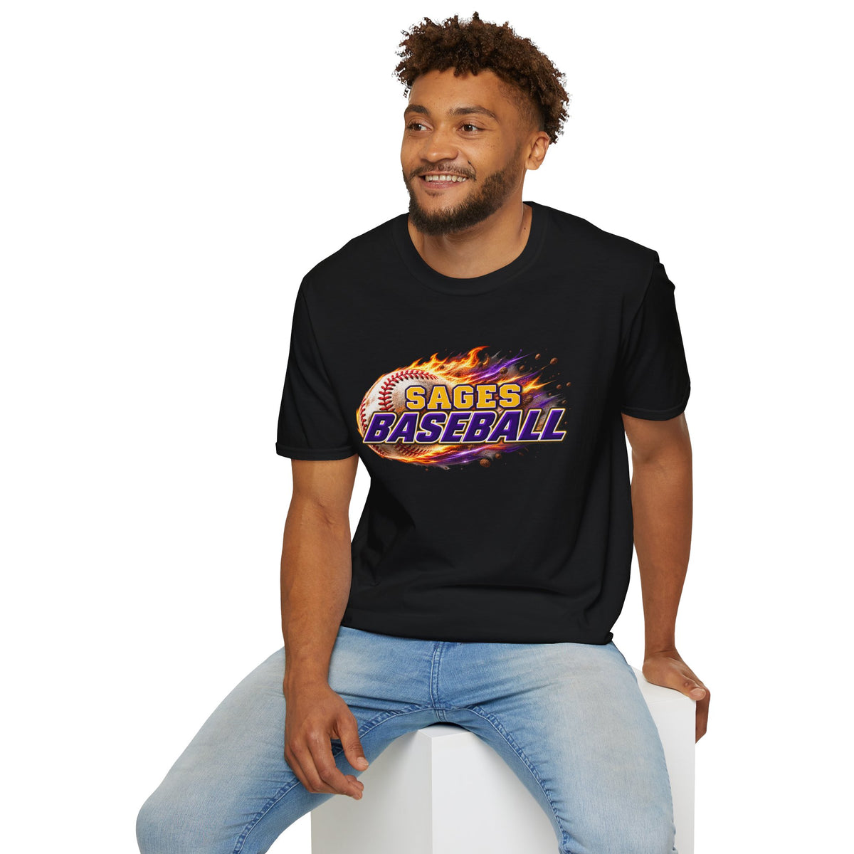 Sages Flaming Baseball T-Shirt — Flaming Baseball Team Tee