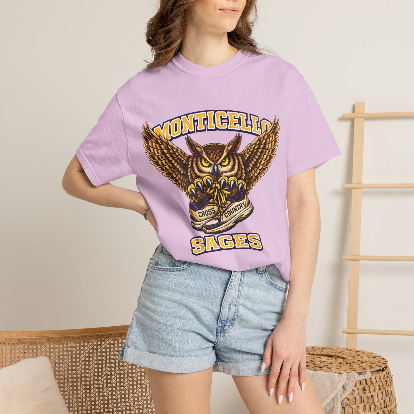 Monticello Sages Cross Country T-Shirt - Vintage Owl & Wings Team Tee