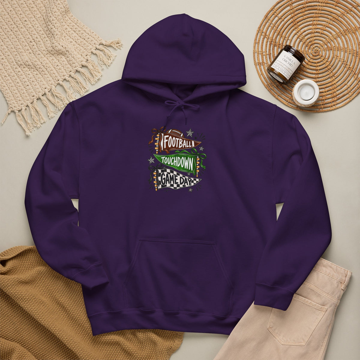 Football Touchdown Game Day Hoodie - Retro Grunge Sports Sweatshirt