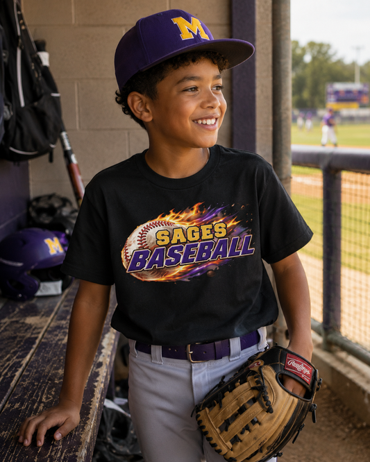 YOUTH Sages Flaming Baseball Team Tee – Youth Baseball Shirt
