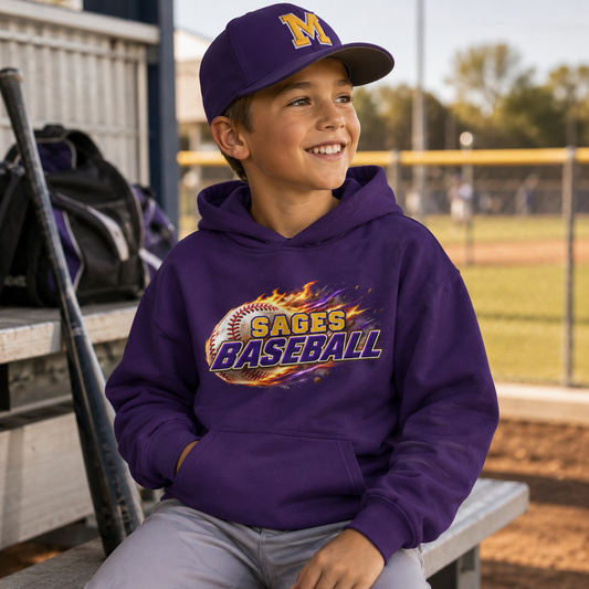 YOUTH Sages Flaming Baseball Hoodie - Team Spirit Hoodie