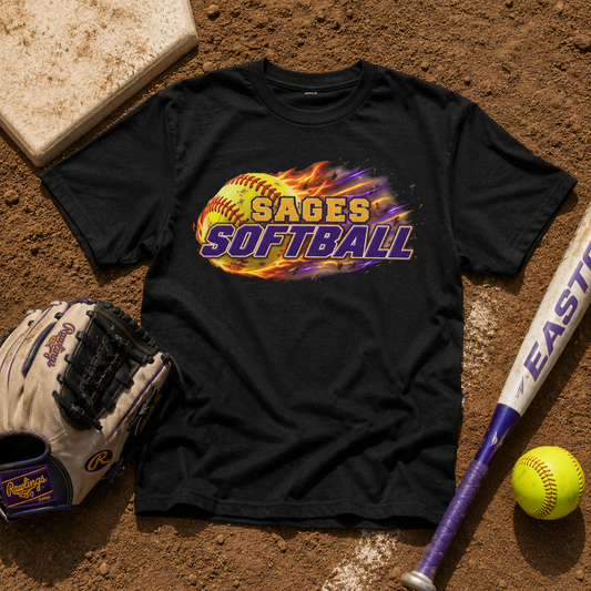 Sages Flaming Softball Graphic T‑Shirt