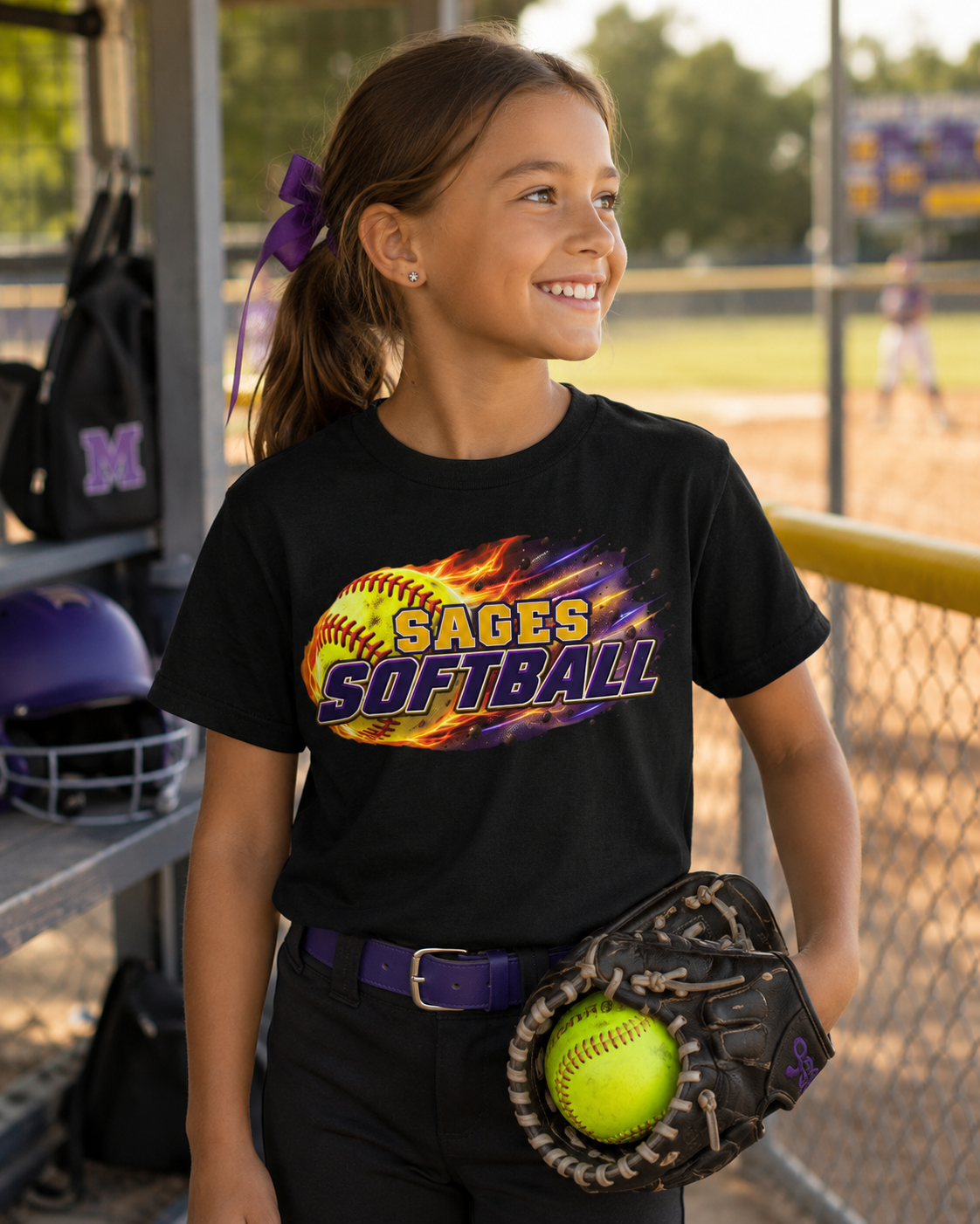 YOUTH Sages Flaming Softball T-shirt