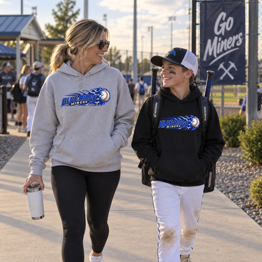 YOUTH Blue Ridge Miners Flaming Baseball Hoodie – Flaming Ball Hoodie