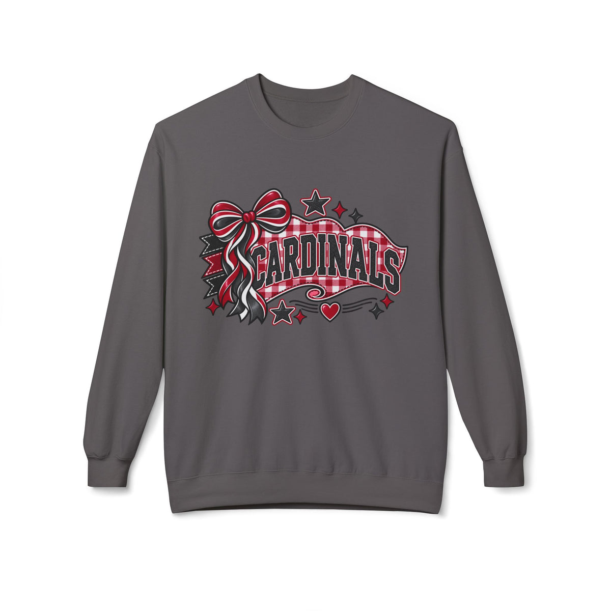 Cardinals Ribbon Crewneck Sweatshirt — Decorative Red & Black Team Graphic