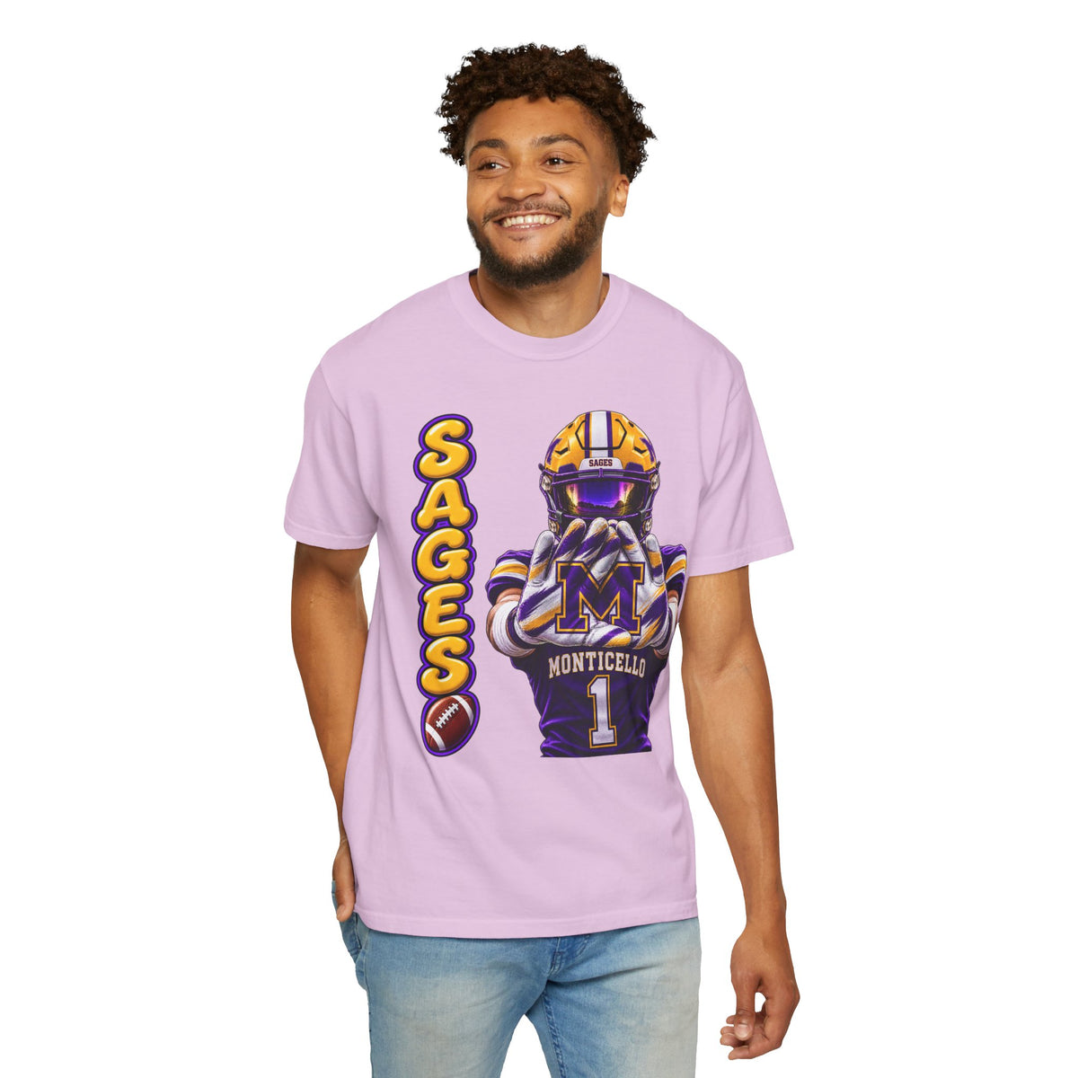 Monticello Sages Football Player Graphic T-Shirt