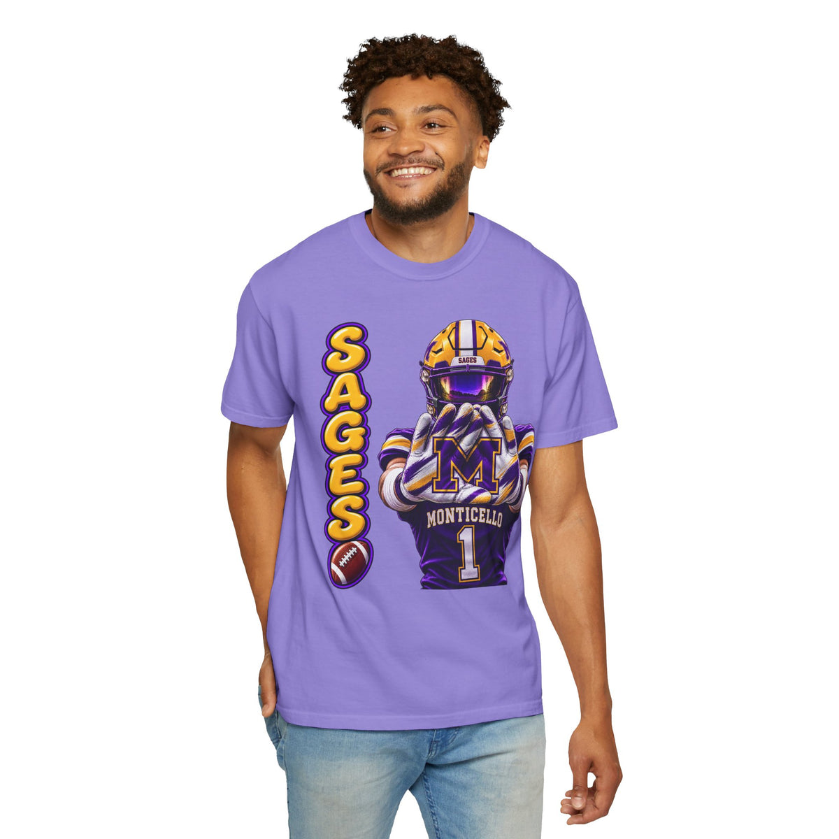 Monticello Sages Football Player Graphic T-Shirt