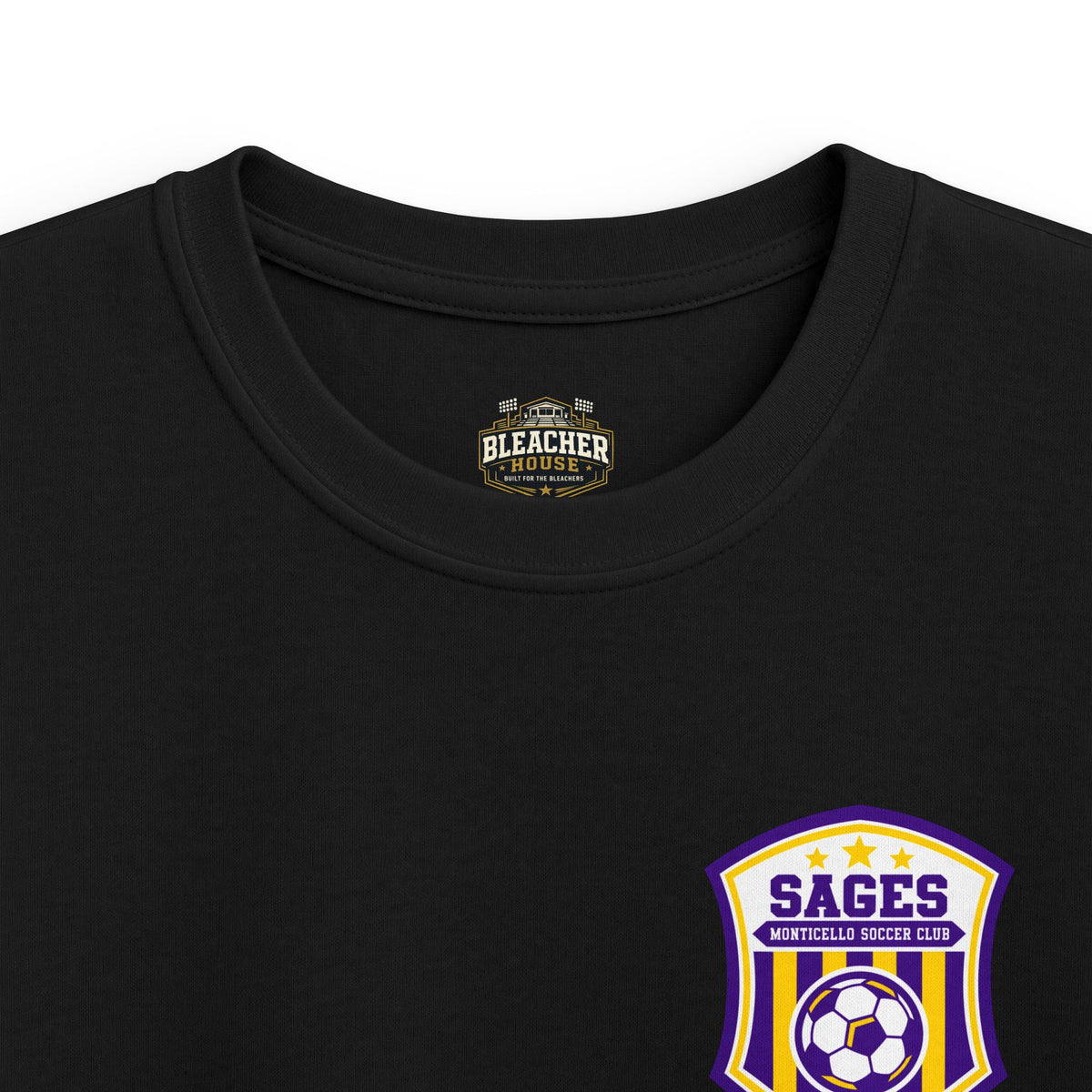 YOUTH Monticello Soccer Club Graphic Goal T Shirt - Crest on Front, Graphic Soccer Goal On Back