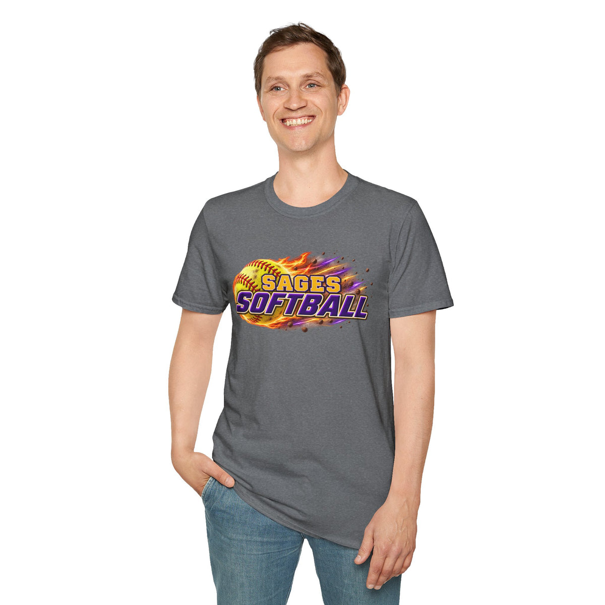 Sages Flaming Softball Graphic T‑Shirt