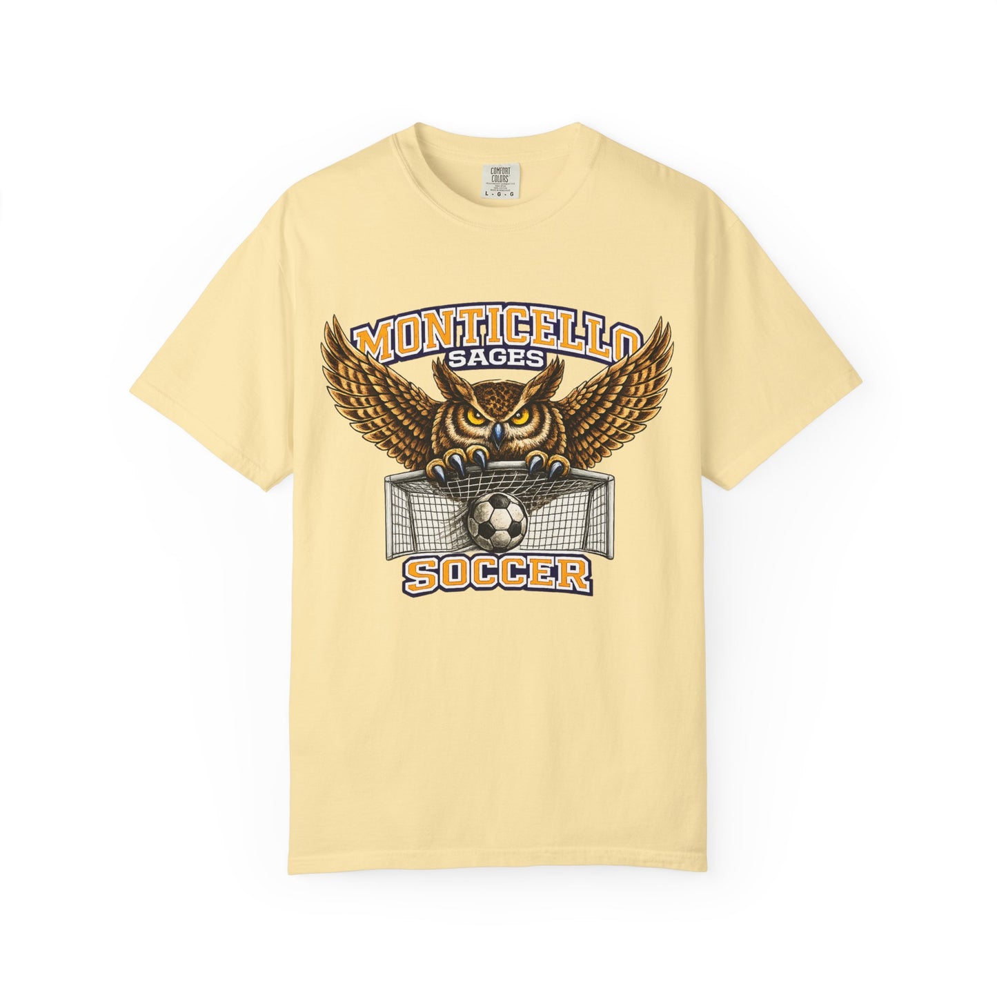 Monticello Sages Soccer T-Shirt — Vintage Owl & Wings Team Tee