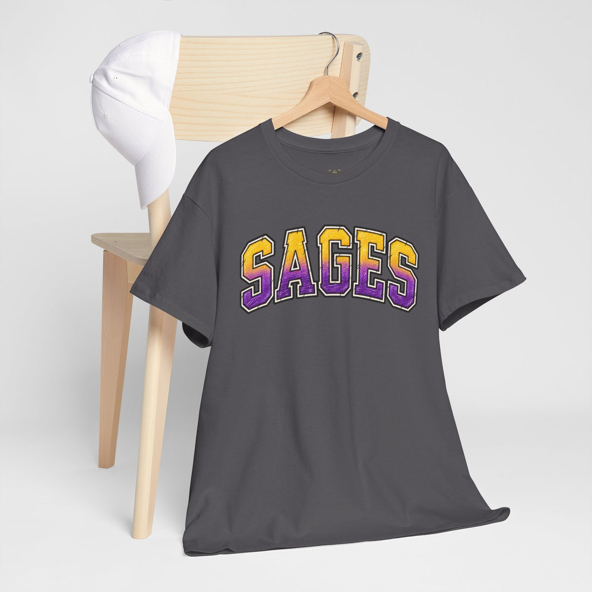 Sages Graphic T-Shirt — Collegiate Purple & Gold Lettering Tee