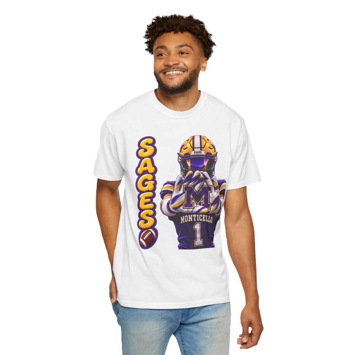 Monticello Sages Football Player Graphic T-Shirt