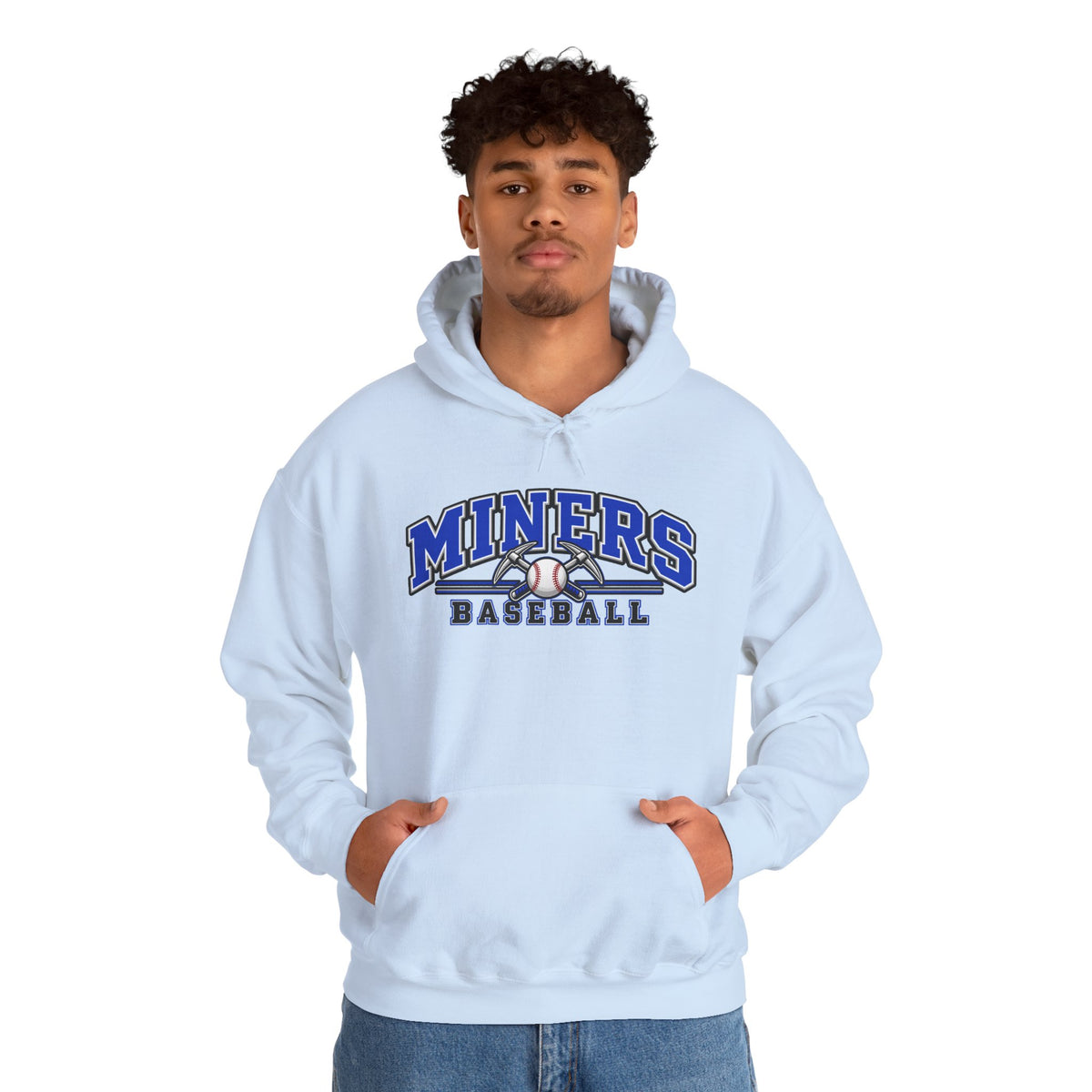 Miners Baseball Hoodie — Pickaxe Cross Logo Graphic
