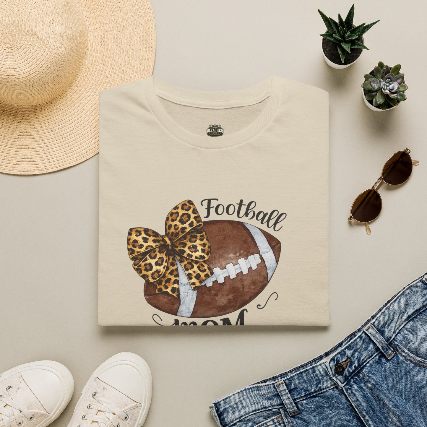 Football Mom T-Shirt — Leopard Bow Game Day Tee