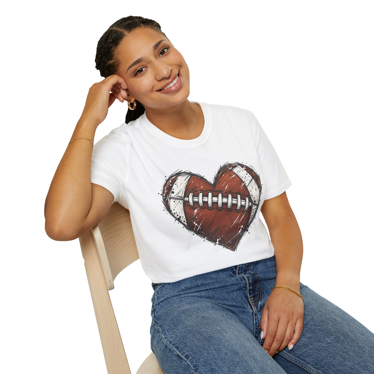 Football Heart Graphic T-Shirt — Vintage Grunge Sports Tee