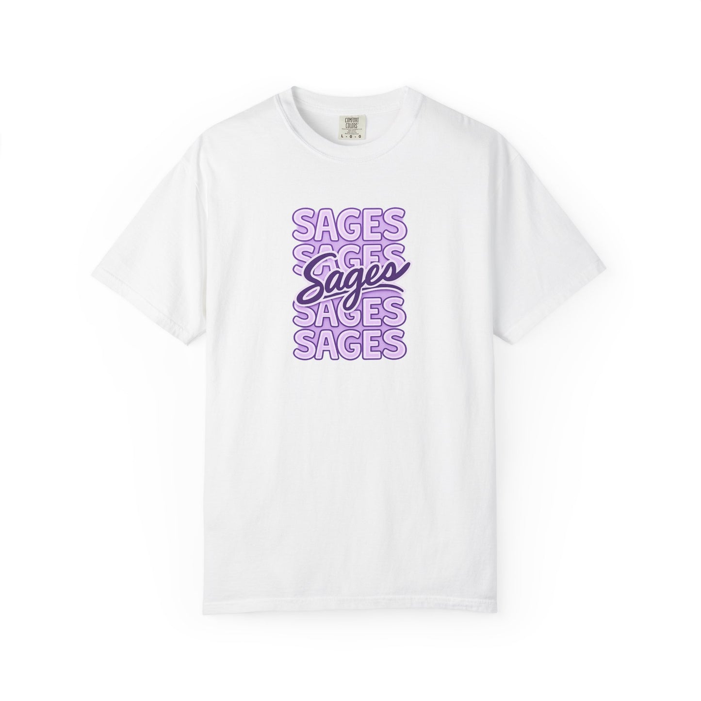 Sages Retro Stacked Text T-Shirt — Lavender Graphic Tee