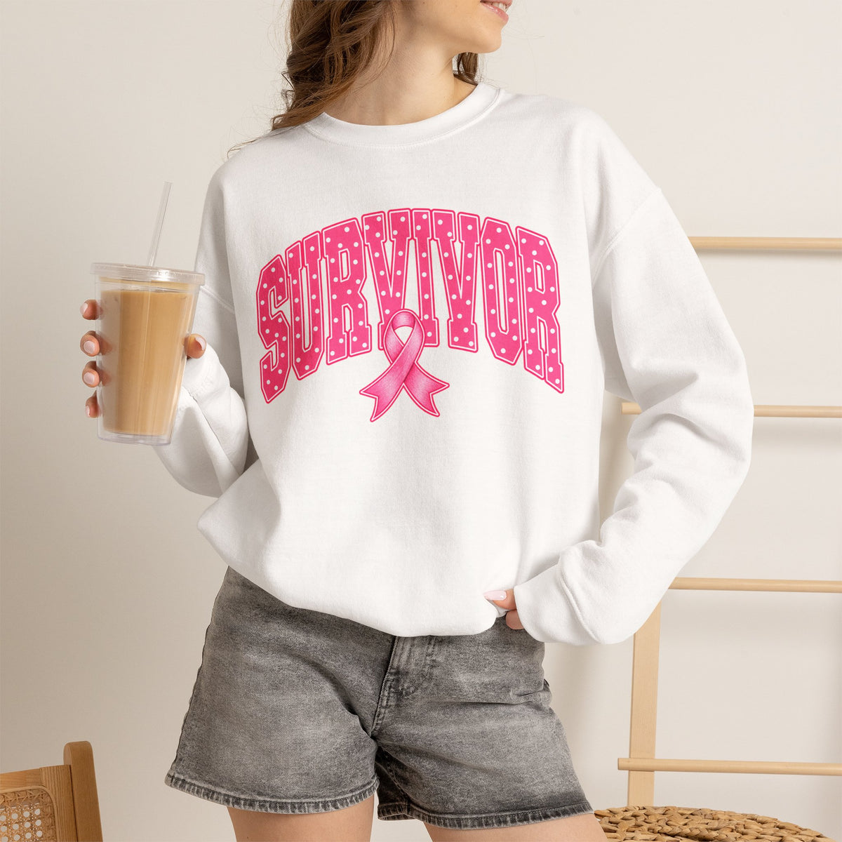 Survivor Pink Ribbon Sweatshirt - Breast Cancer Awareness Crewneck
