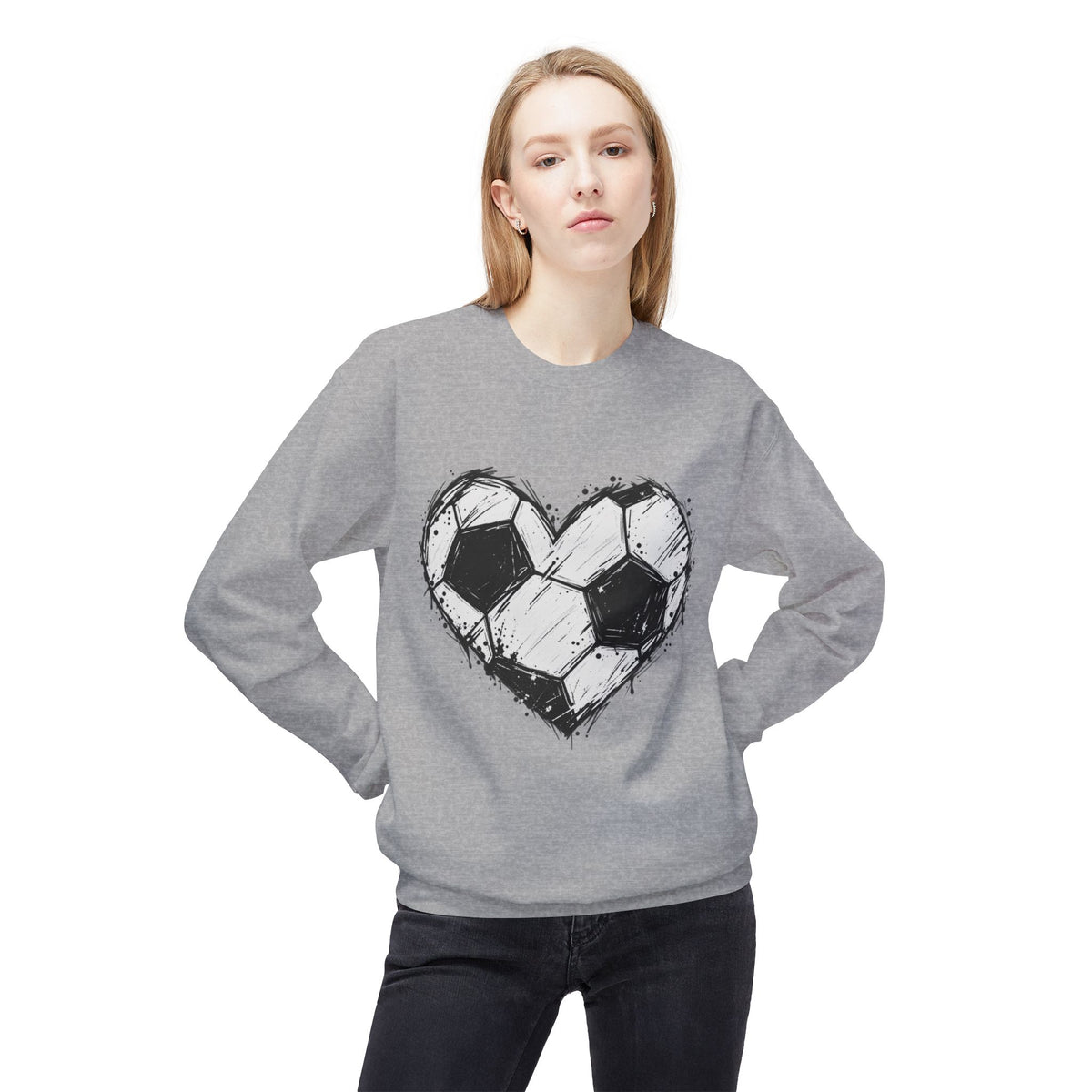 Soccer Heart Crewneck Sweatshirt – Distressed Sketch Football Graphic