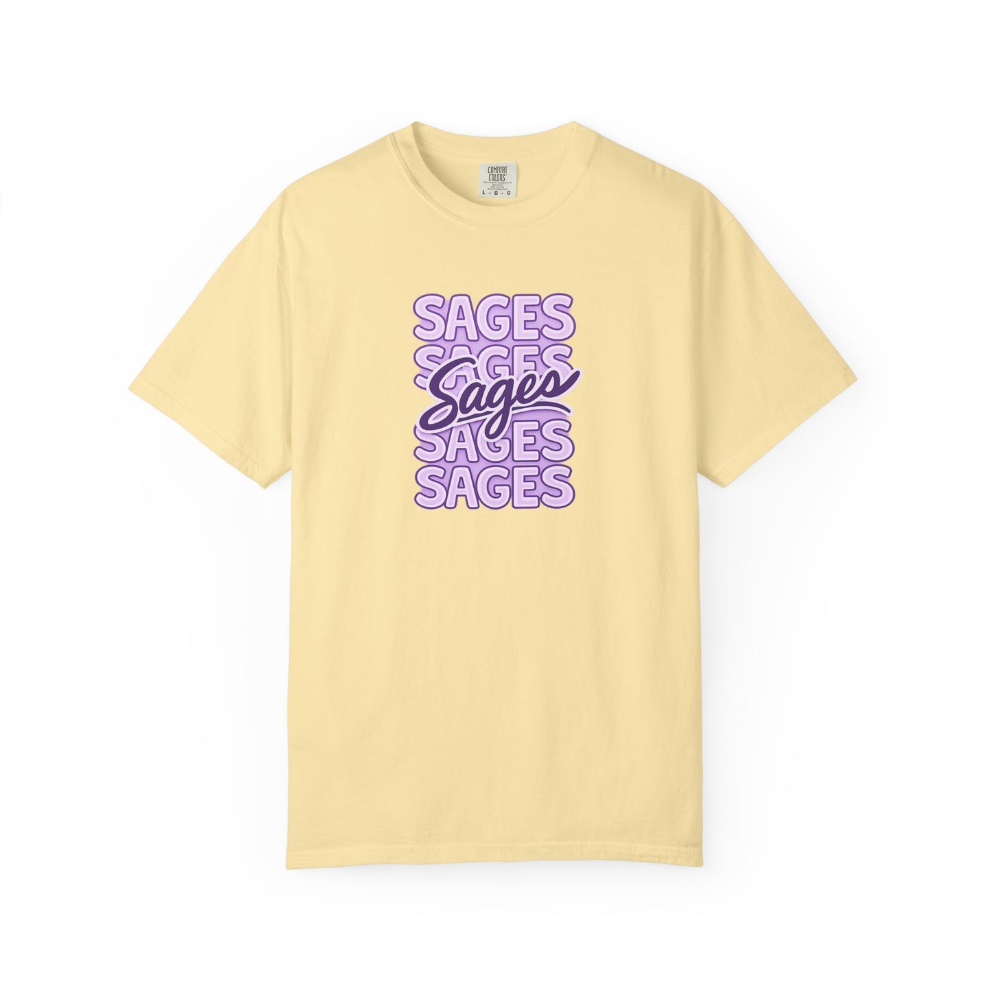 Sages Retro Stacked Text T-Shirt — Lavender Graphic Tee
