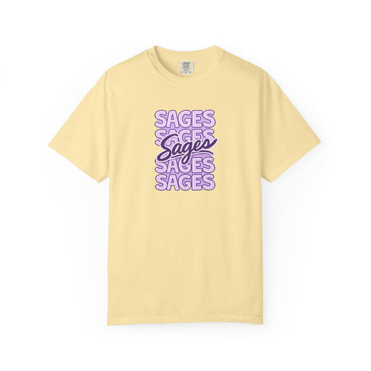 Sages Retro Stacked Text T-Shirt — Lavender Graphic Tee
