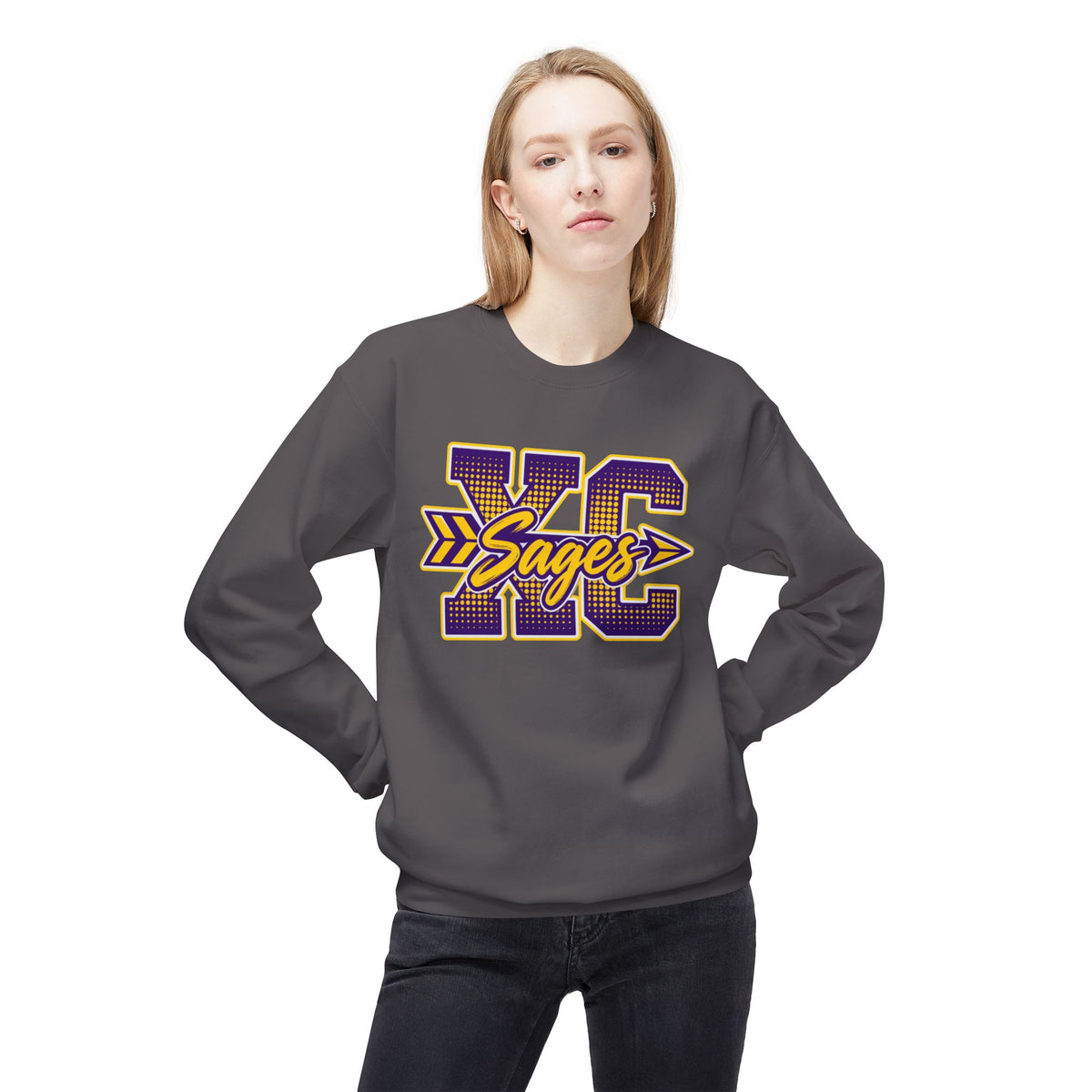 Cross Country Sages Crewneck Sweatshirt — Purple & Gold School Spirit