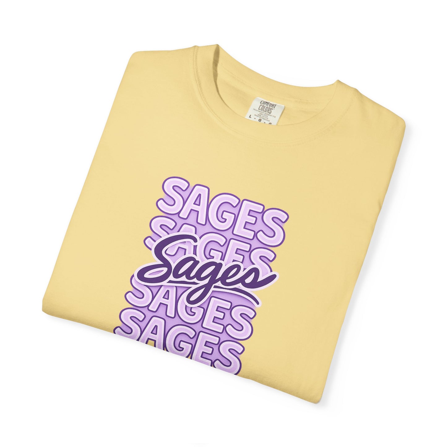 Sages Retro Stacked Text T-Shirt — Lavender Graphic Tee