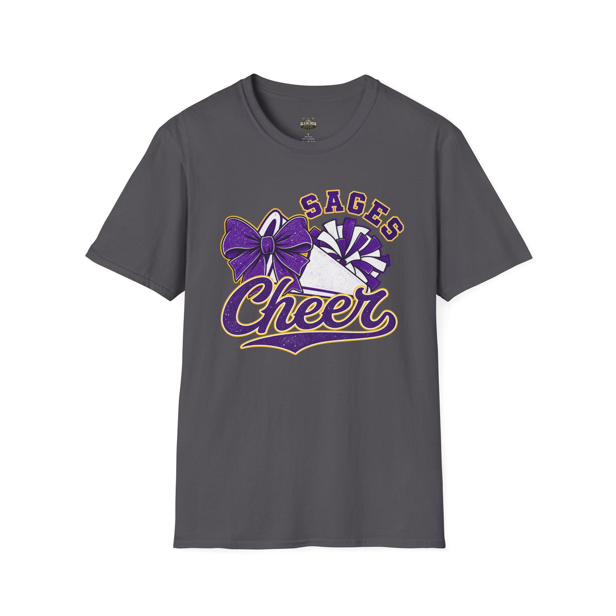 Sages Cheer T‑Shirt — Purple Bow & Pom Design