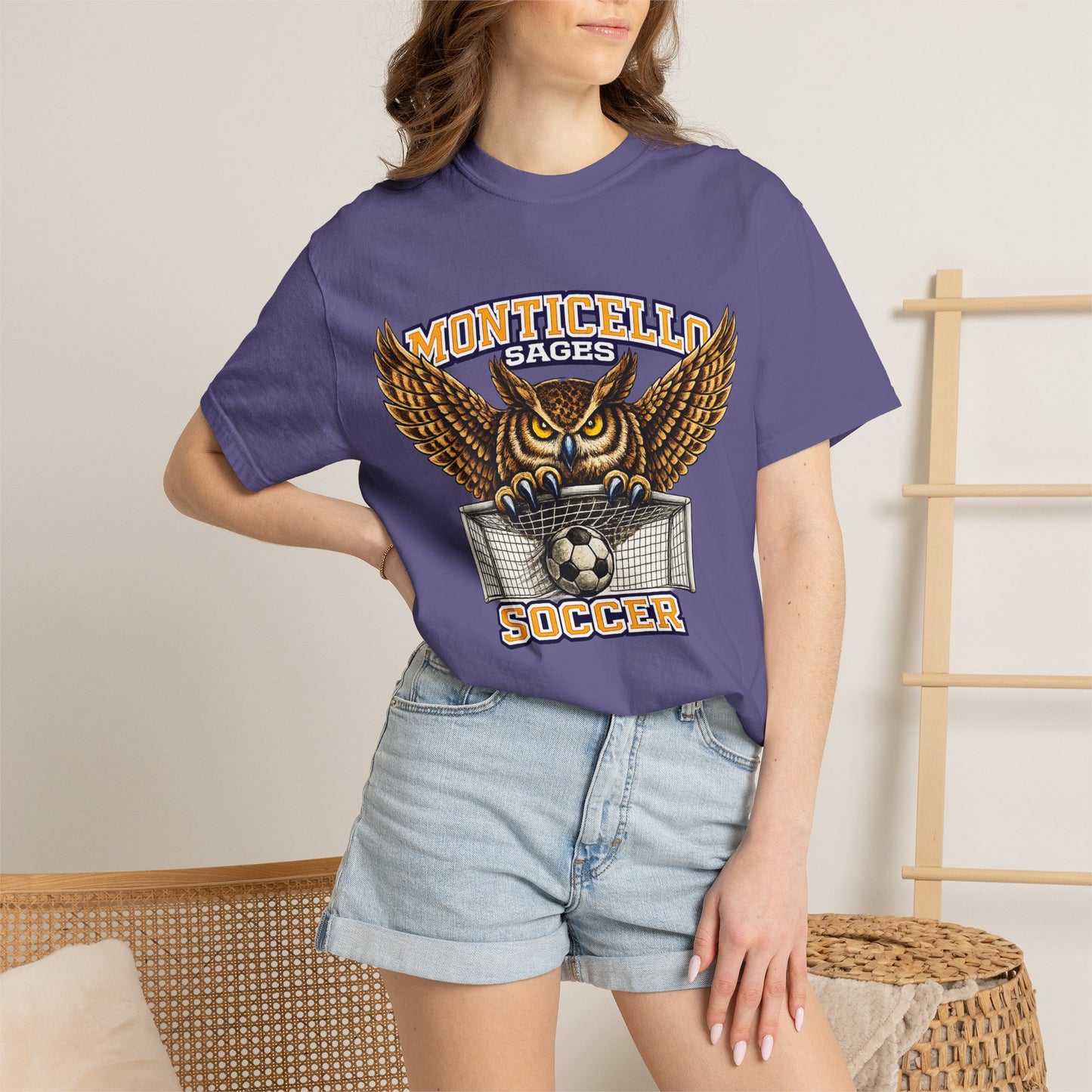 Monticello Sages Soccer T-Shirt — Vintage Owl & Wings Team Tee