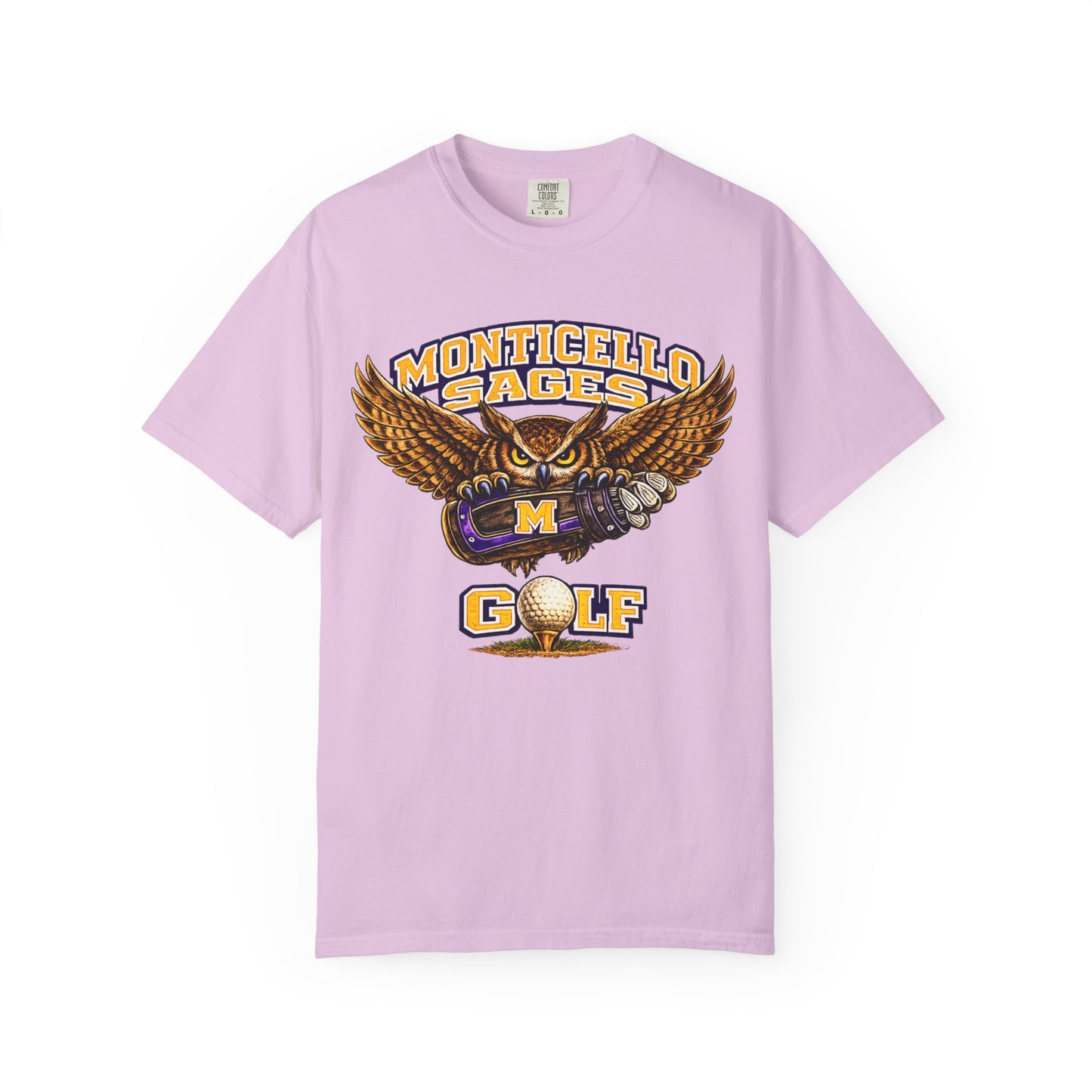 Monticello Sages Golf T-Shirt — Vintage Owl & Wings Team Tee