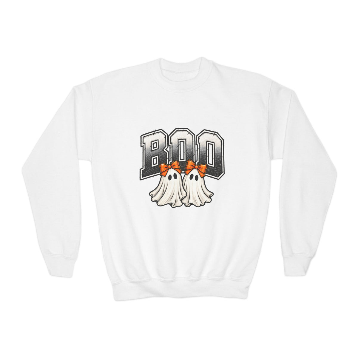 Youth Crewneck Sweatshirt — 'BOO' Ghost Trio Halloween Pullover