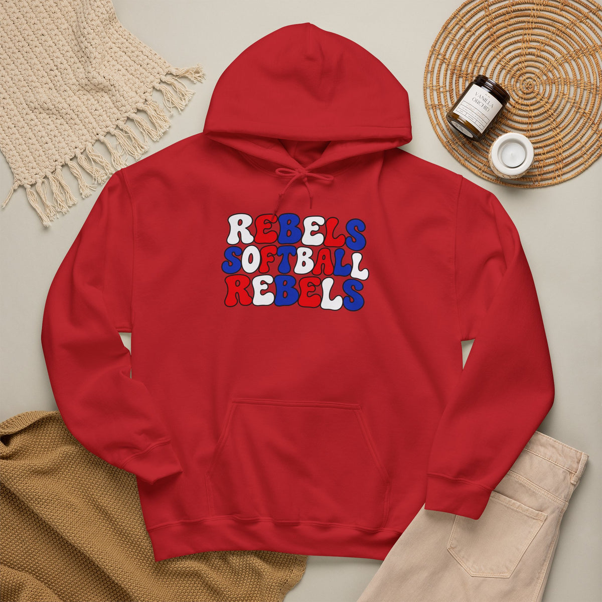 Rebels Softball Hoodie — Retro Red & Blue Team Graphic