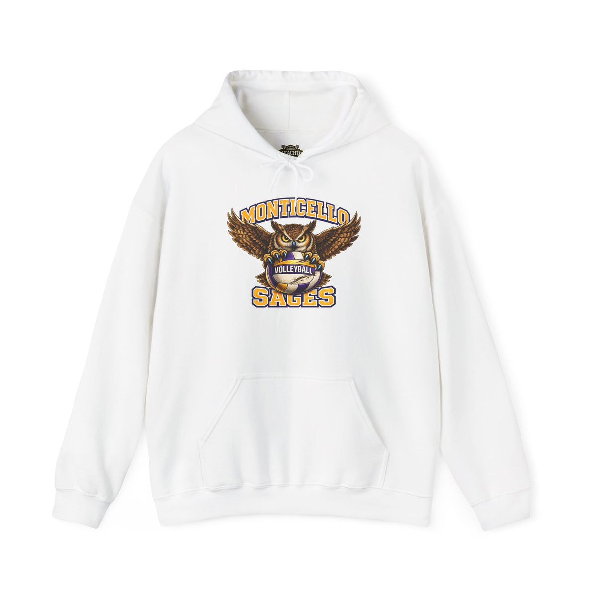 Monticello Sages Volleyball Hoodie — Wingspread Owl Mascot School Sweatshirt