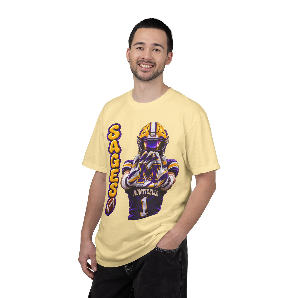 Monticello Sages Football Player Graphic T-Shirt