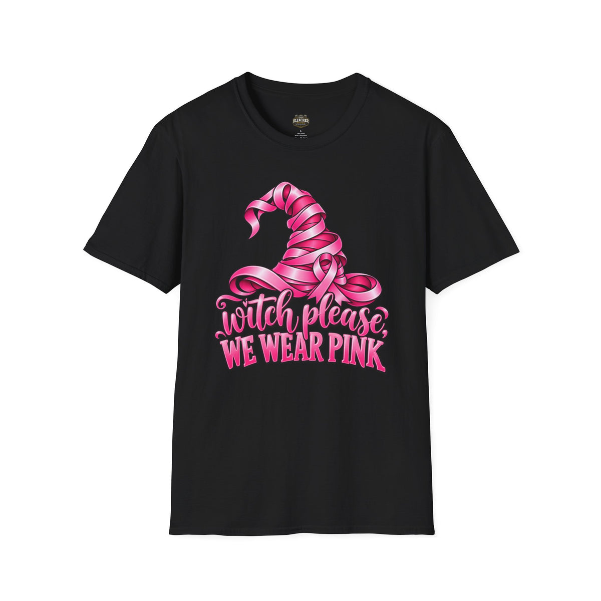 Witch Please We Wear Pink T-Shirt — Pink Witch Hat Breast Cancer Awareness Tee