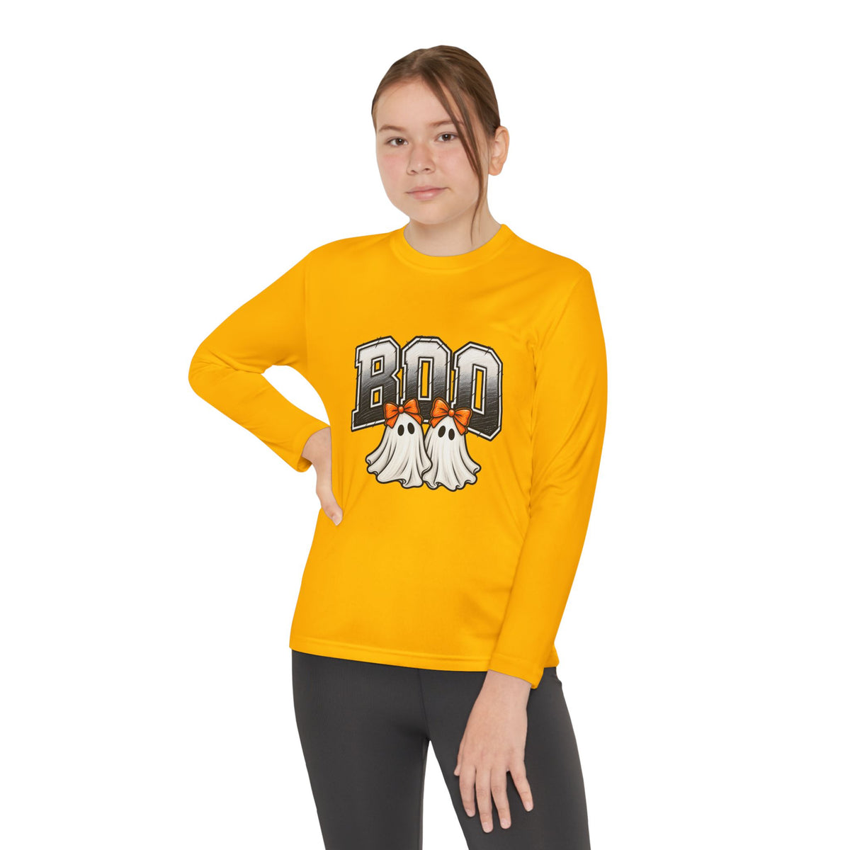 Youth Long Sleeve Tee — "Boo" Ghosts Halloween Shirt for Kids