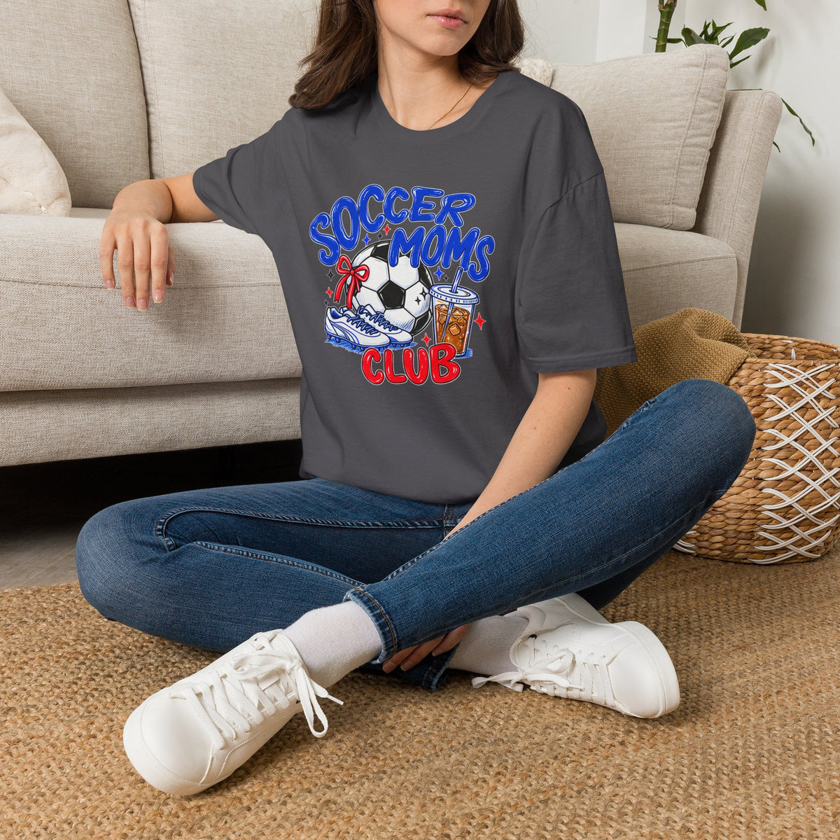 Soccer Moms Tee — 'Soccer Moms Club' Graphic T-Shirt with Ball, Cleats & Drink