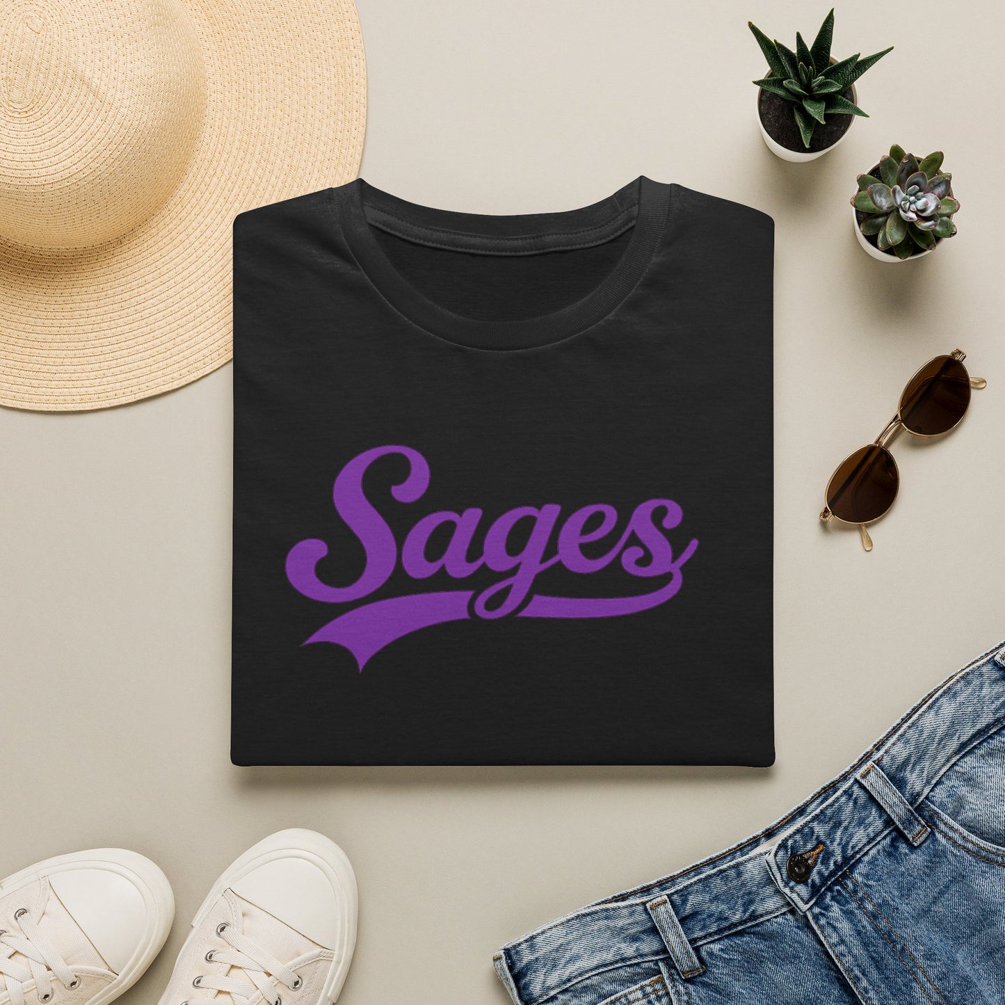Sages Script T‑Shirt — Vintage Purple Team Logo Tee