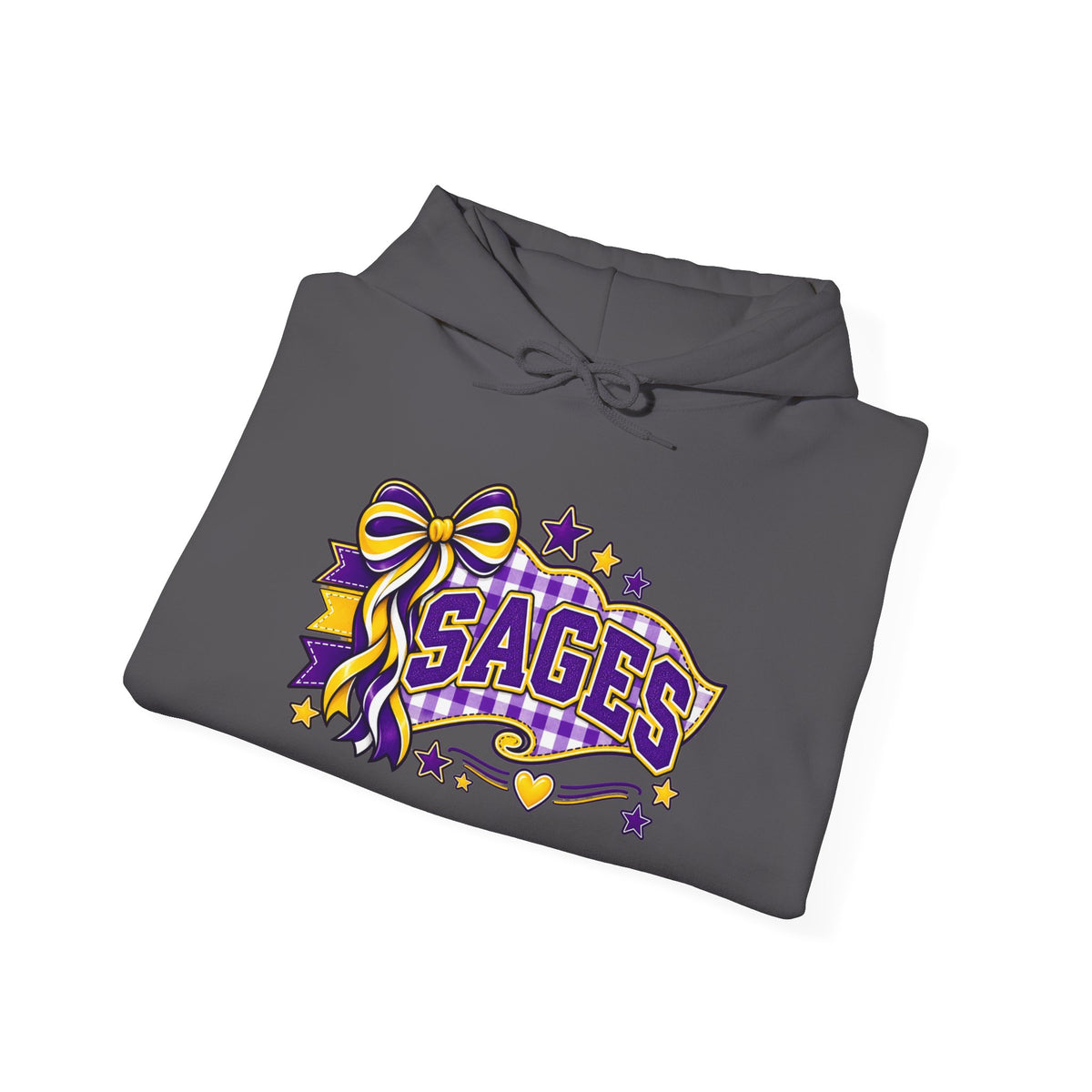 Sages Ribbon Logo Hoodie — Purple & Gold Cheer School Spirit Sweatshirt
