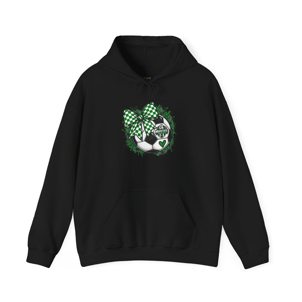 Midstate Soccer Hoodie — Green Plaid Bow Kitty Design