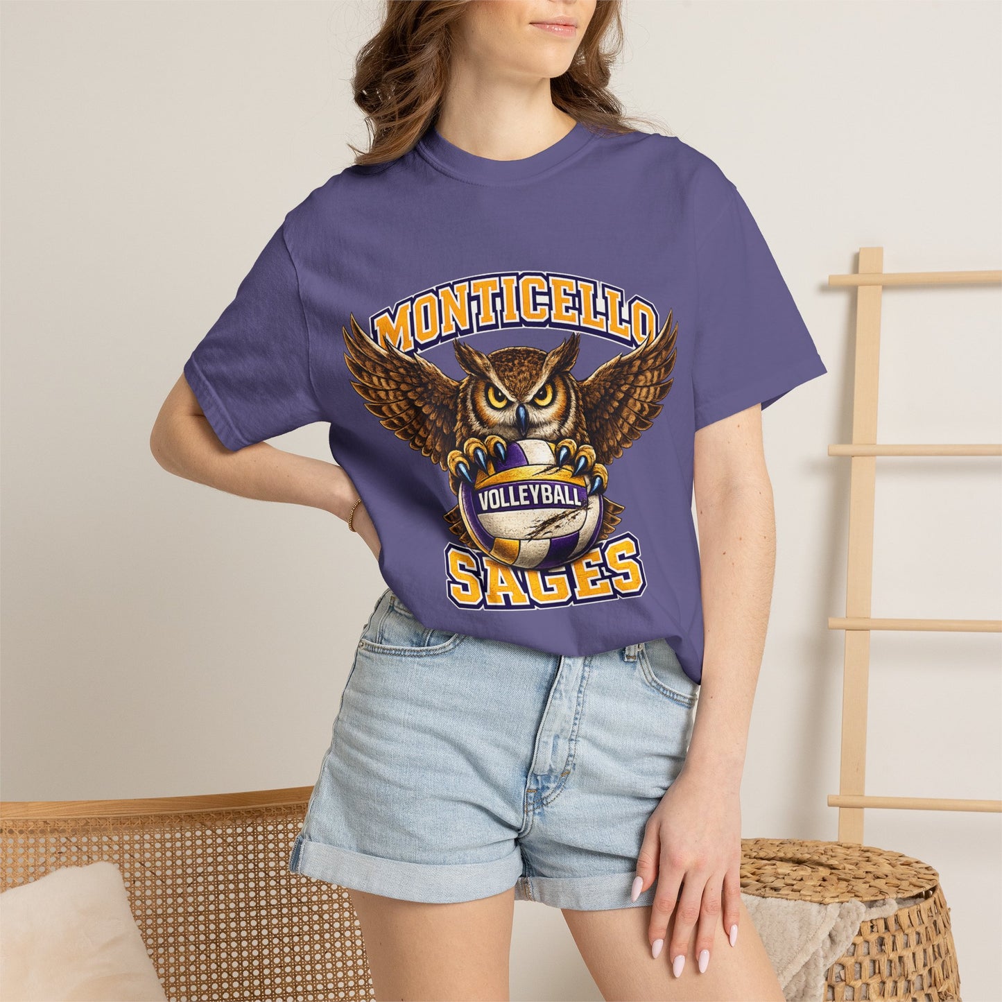 Monticello Sages Volleyball T-Shirt — Vintage Owl & Wings Team Tee