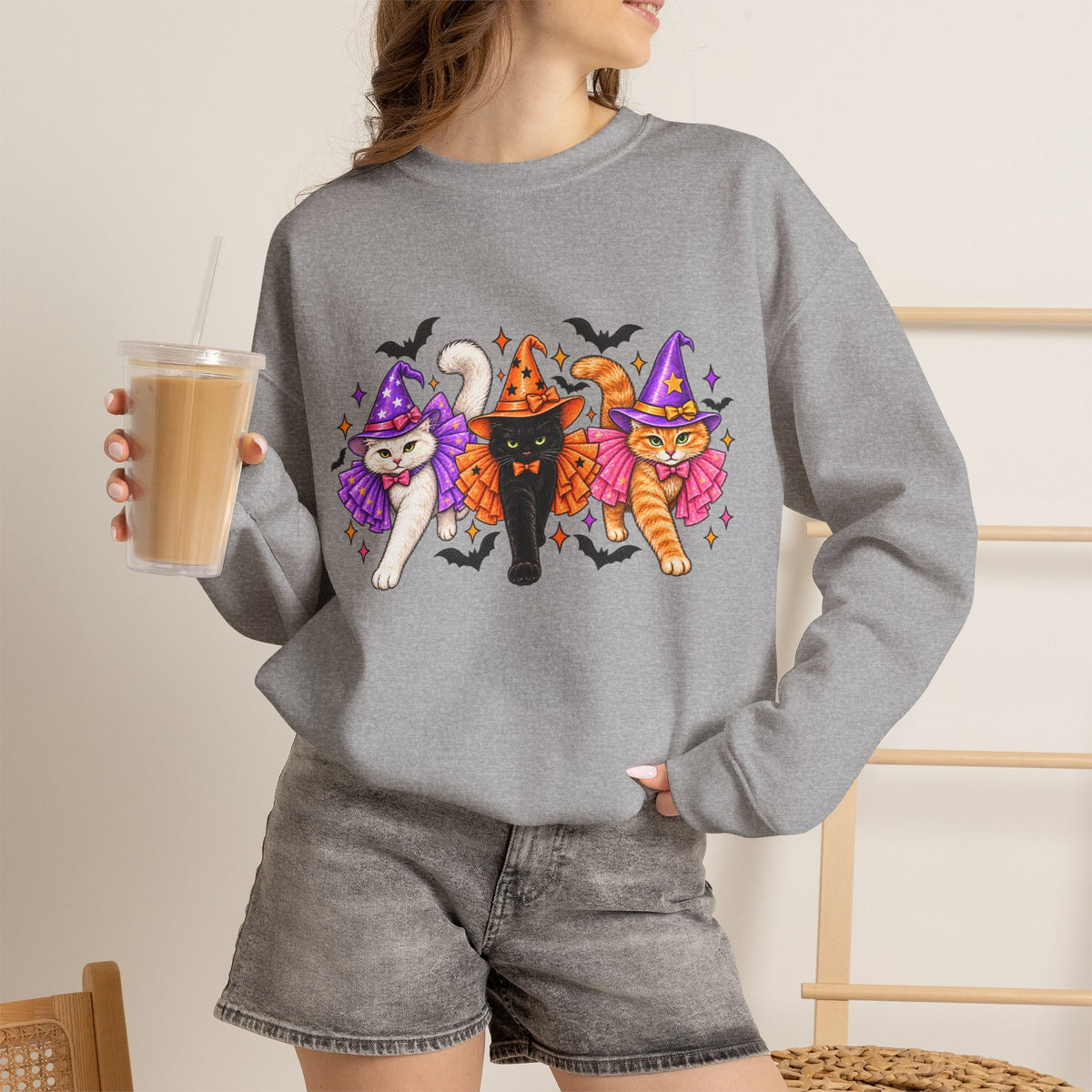 Halloween Witch Cats Crewneck Sweatshirt