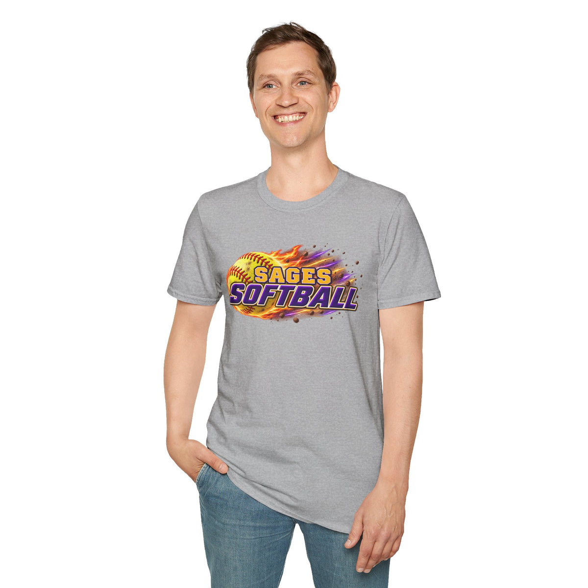 Sages Flaming Softball Graphic T‑Shirt