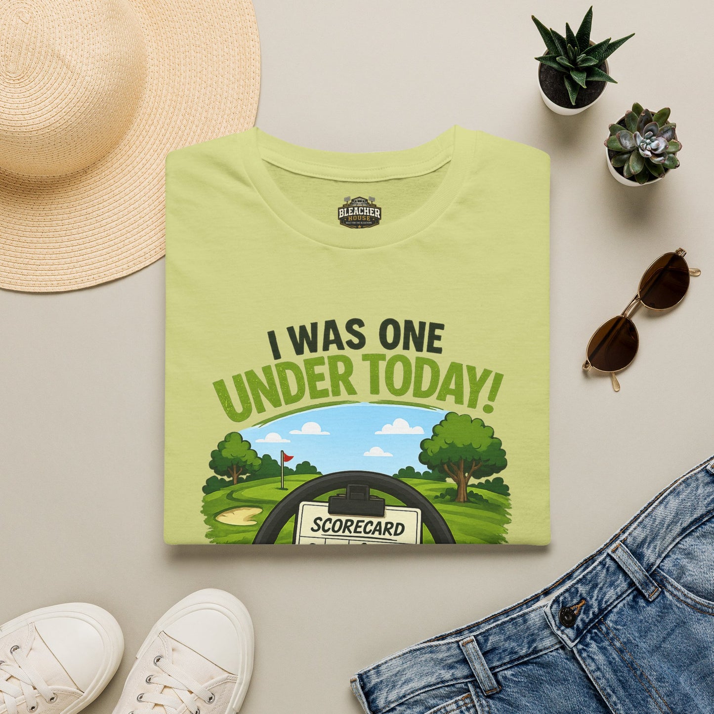 Golf T-Shirt — "I Was One Under Today!" ANIMATED VERSION - Scorecard Golf Humor Shirt