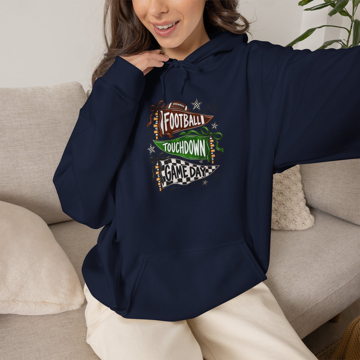 Football Touchdown Game Day Hoodie - Retro Grunge Sports Sweatshirt