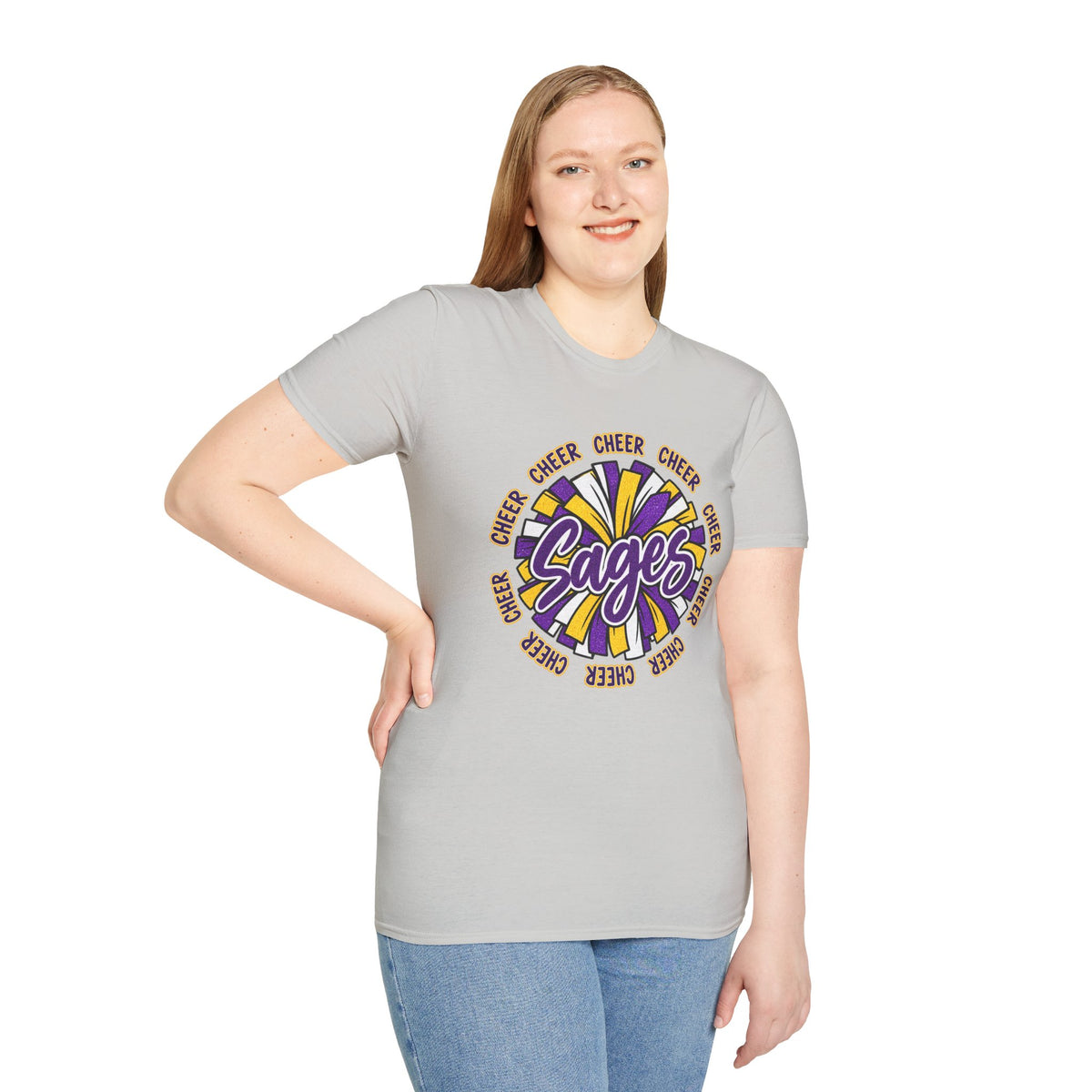 Sages Cheer T-Shirt — Purple & Gold Pom Design