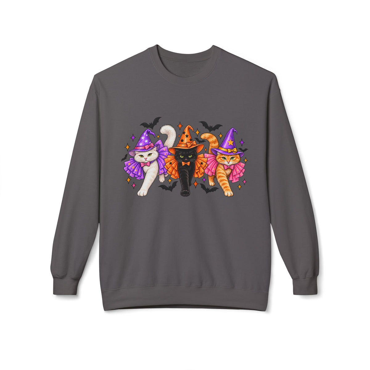 Halloween Cats Crewneck Sweatshirt — Cute Witch Cat Trio Graphic