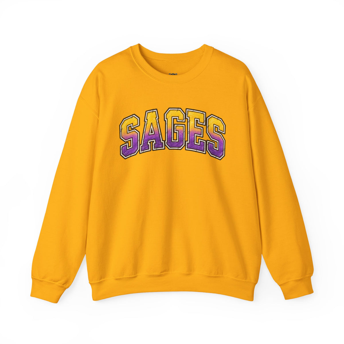 Sages Varsity Crewneck Sweatshirt — Retro Purple & Gold Collegiate Pullover