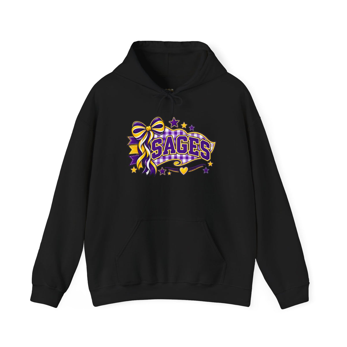 Sages Ribbon Logo Hoodie — Purple & Gold Cheer School Spirit Sweatshirt