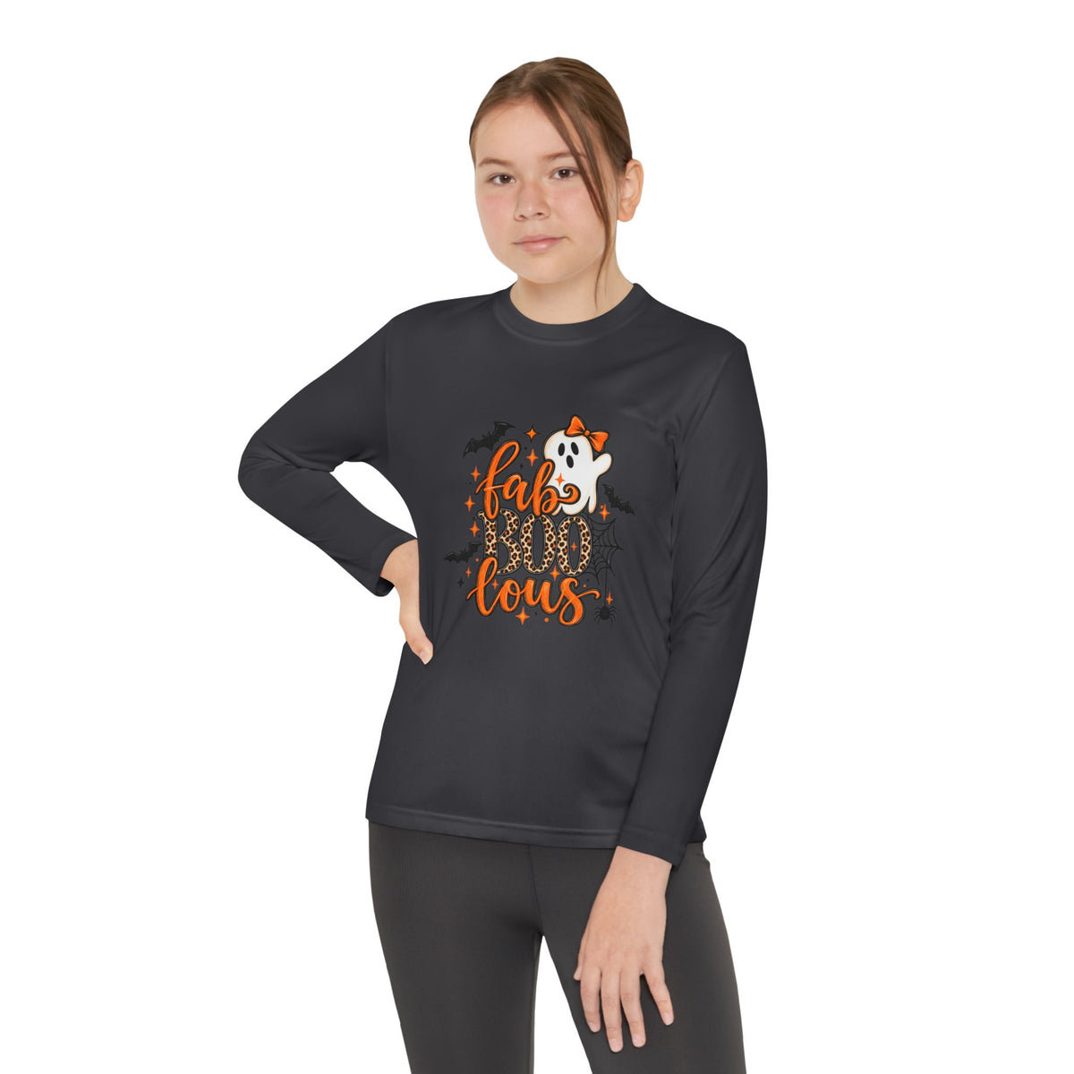 Youth Long Sleeve Tee - "Fab BOO Lous" Halloween Ghost Design